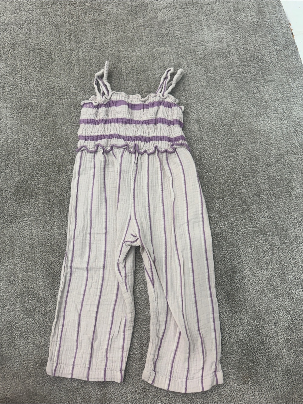 Zara Lilac & White Striped Smocked Jumpsuit - 3/4T